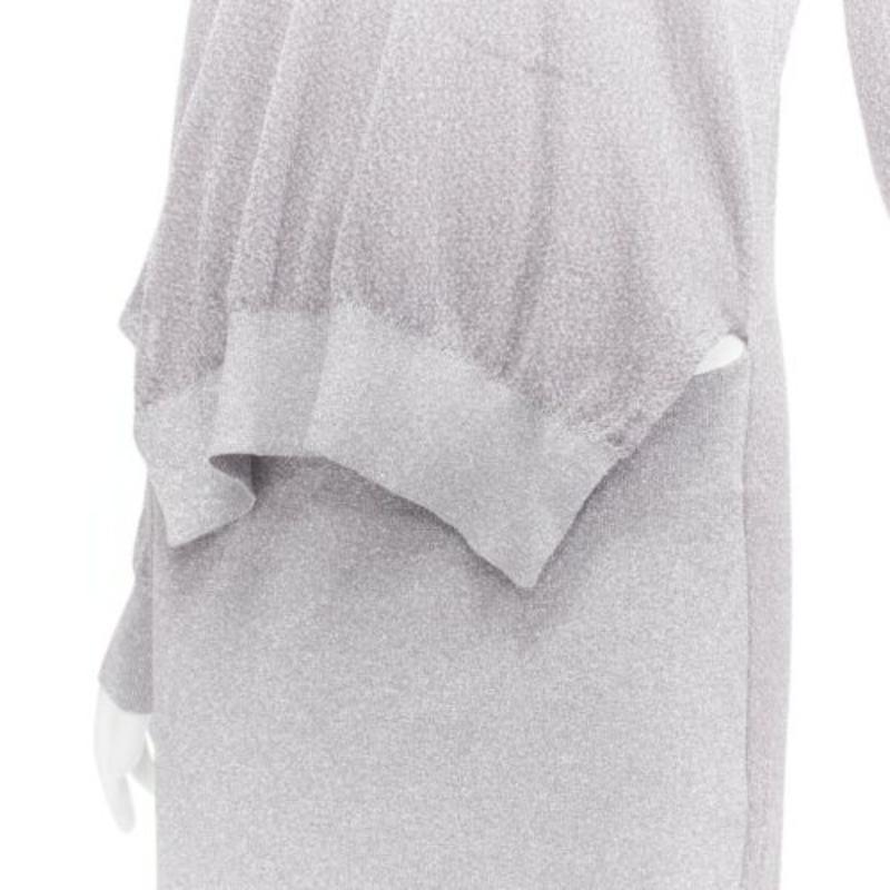 TOGA ARCHIVES metallic silver lurex pleats layered hem ribbed dress FR36 S For Sale 2