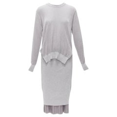 TOGA ARCHIVES metallic silver lurex pleats layered hem ribbed dress FR36 S
