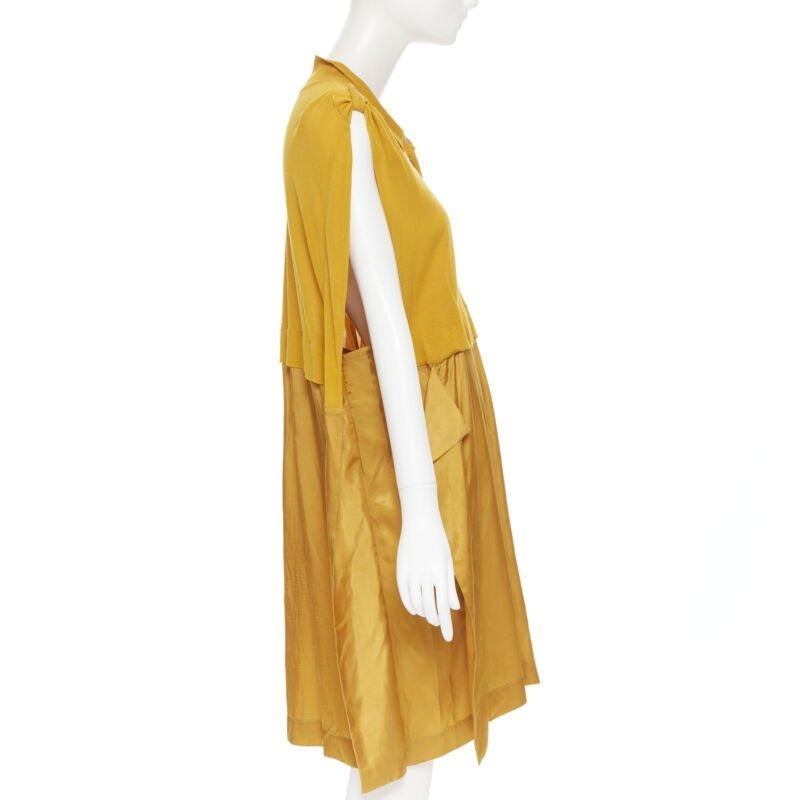 Yellow TOGA ARCHIVES mustard yellow knit polo draped skirt boxy casual dress JP1 M For Sale
