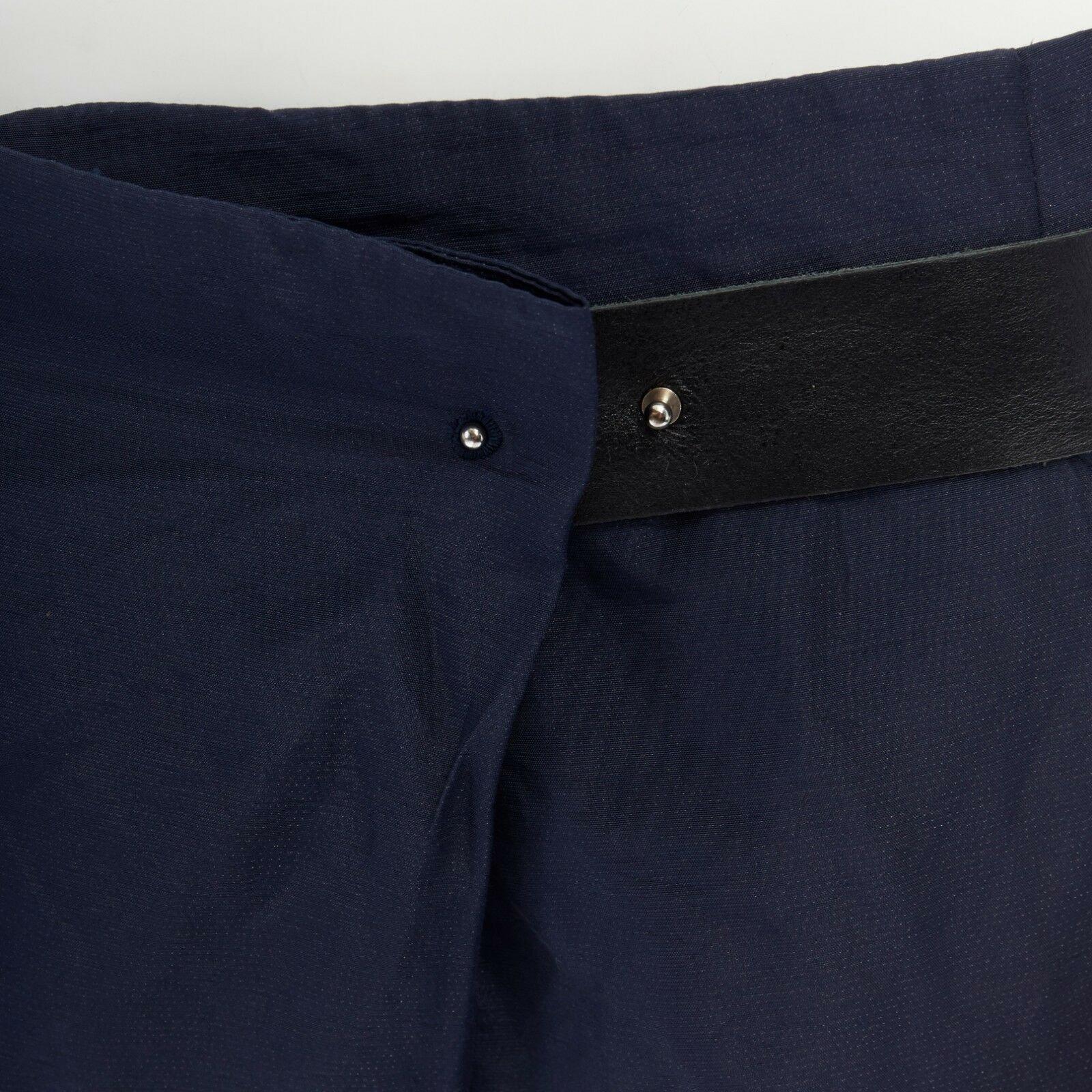 Black TOGA ARCHIVES navy blue faux leather belt fold over waist zip hem pants JP1 S