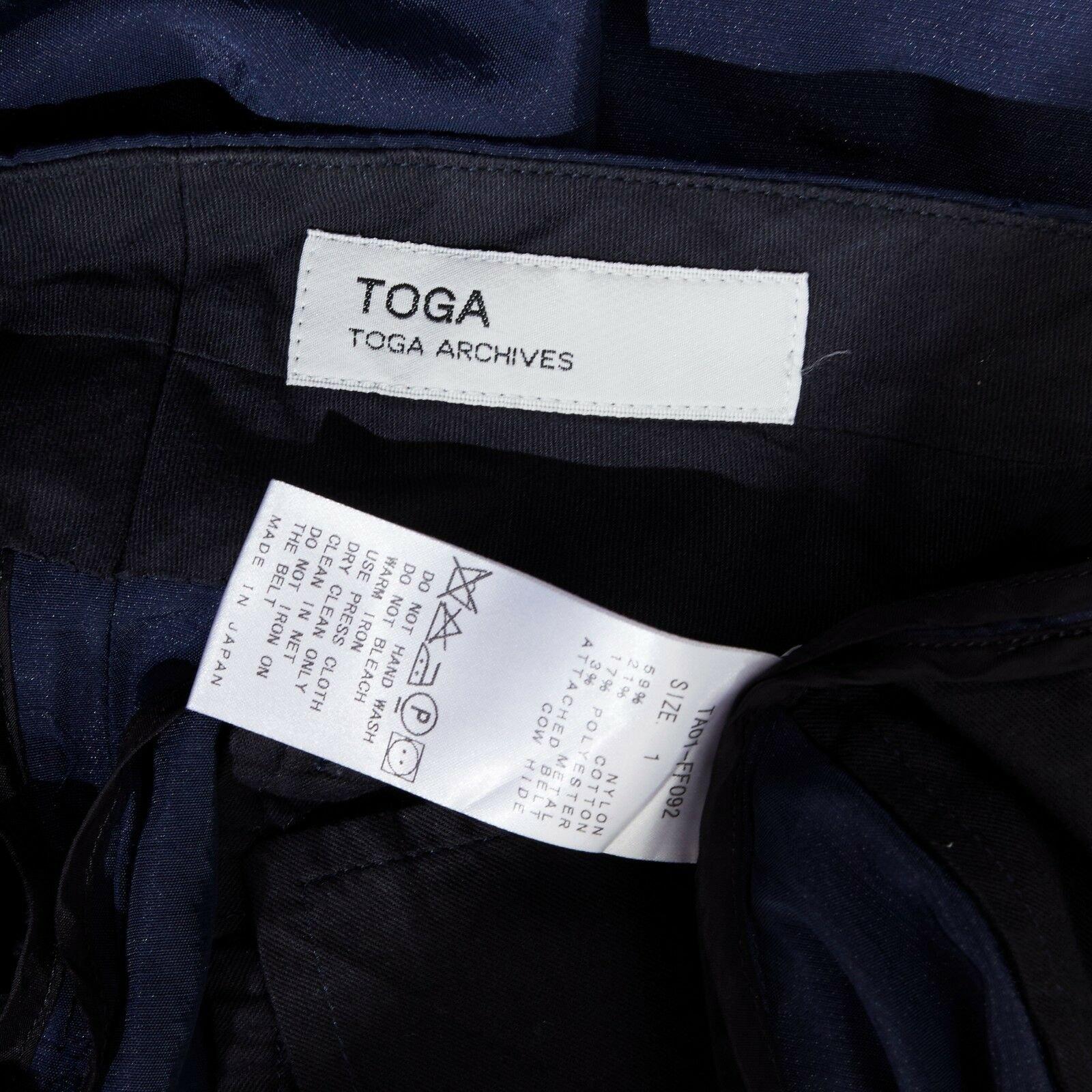 TOGA ARCHIVES navy blue faux leather belt fold over waist zip hem pants JP1 S 1