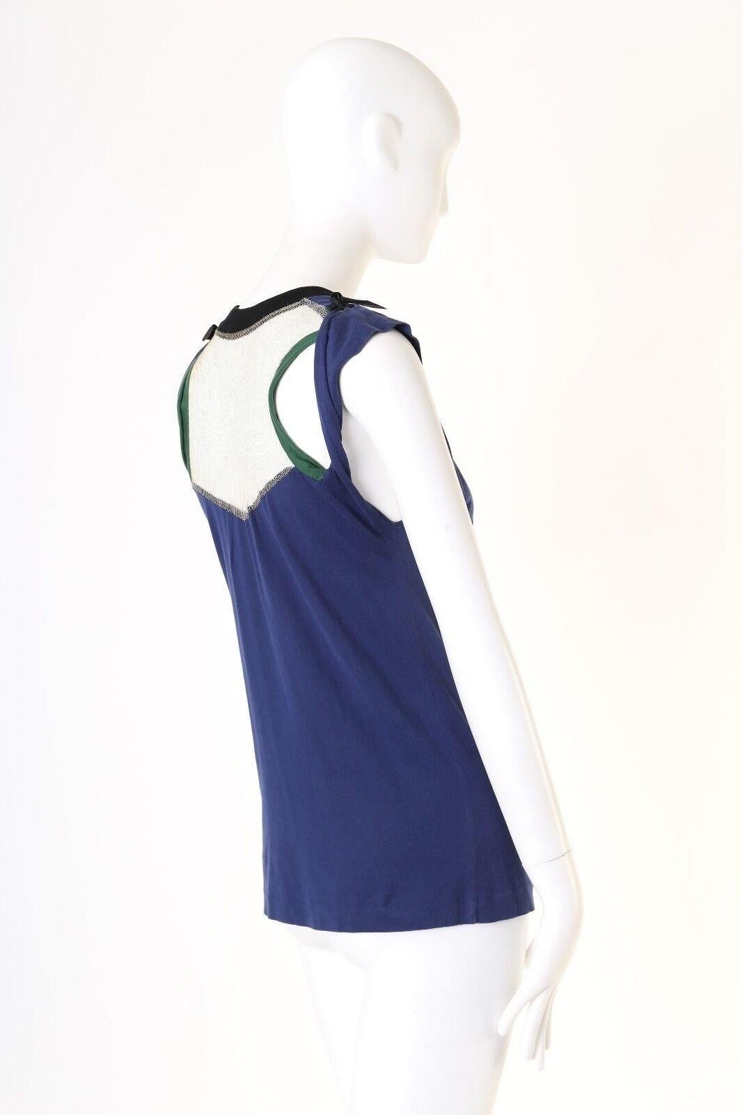 Women's TOGA ARCHIVES navy blue stitch shoulder strap mesh back tank top JP1 S US2 UK8