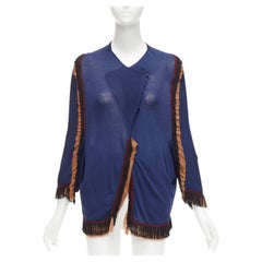 TOGA ARCHIVES navy brown black loop fringe ruffle sheer cardigan