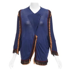 TOGA ARCHIVES marinebraune schwarze Fransen-Rüschen-Strickjacke mit Schleife