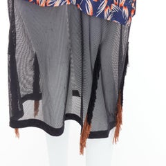 TOGA ARCHIVES orange navy tropical print sheer fringe hem dress FR36 S