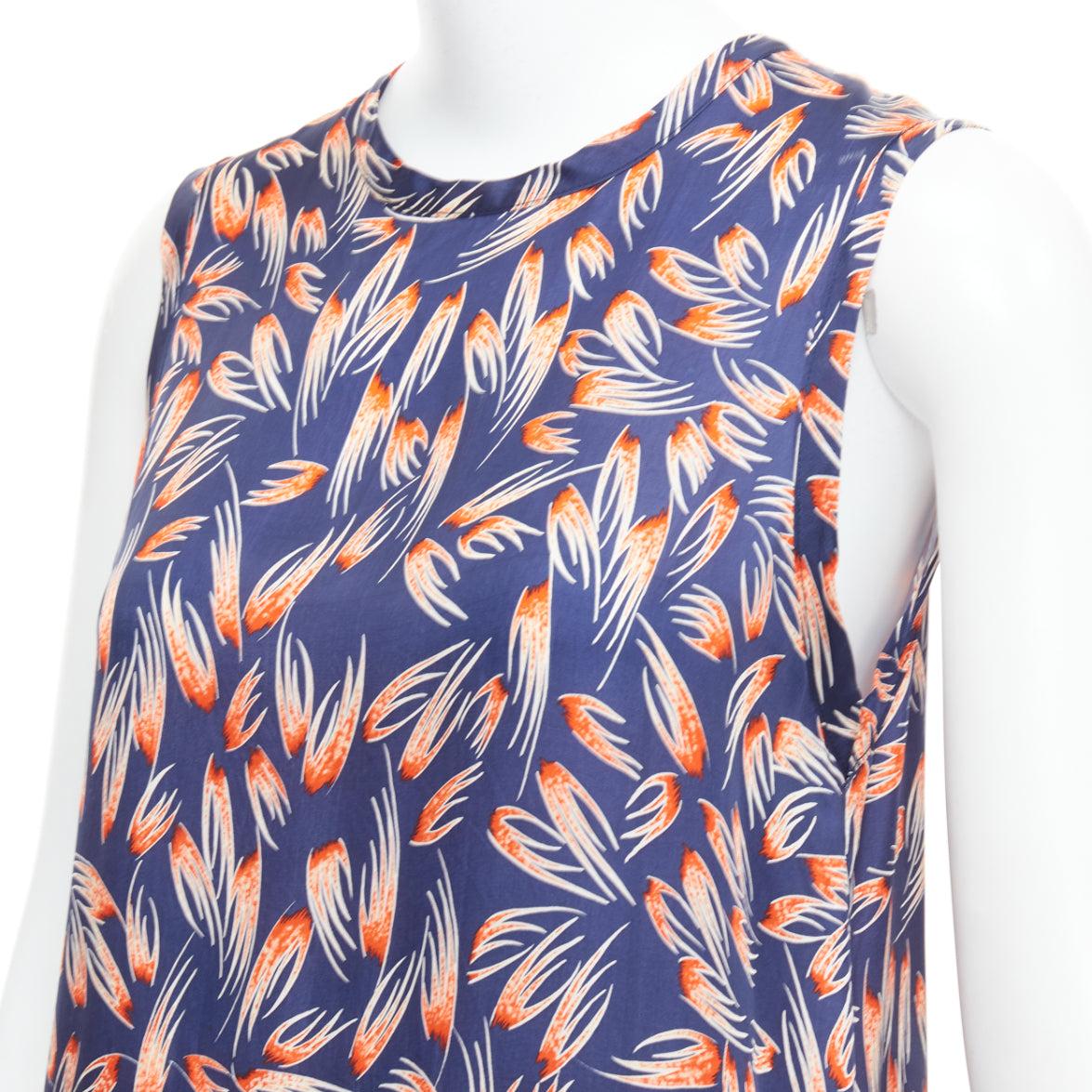 TOGA ARCHIVES orange navy tropical print sheer fringe hem dress FR36 S For Sale 2