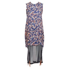 TOGA ARCHIVES arancione navy, abito con stampa tropicale e orlo trasparente con frange FR36 S