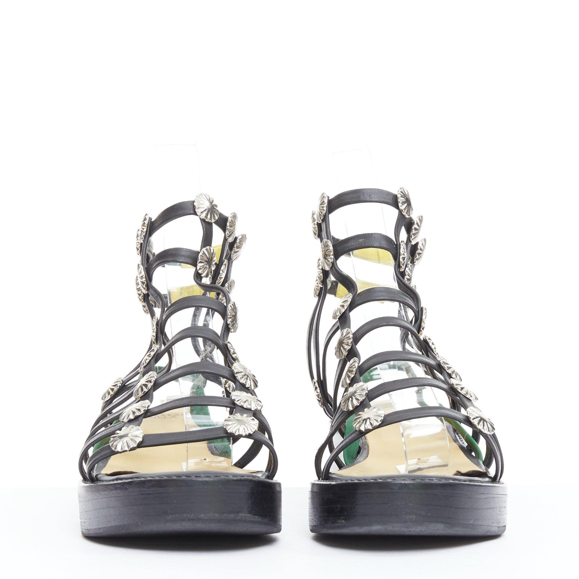 Gray TOGA ARCHIVES PULLA black caged silver stud platform gladiator sandals For Sale