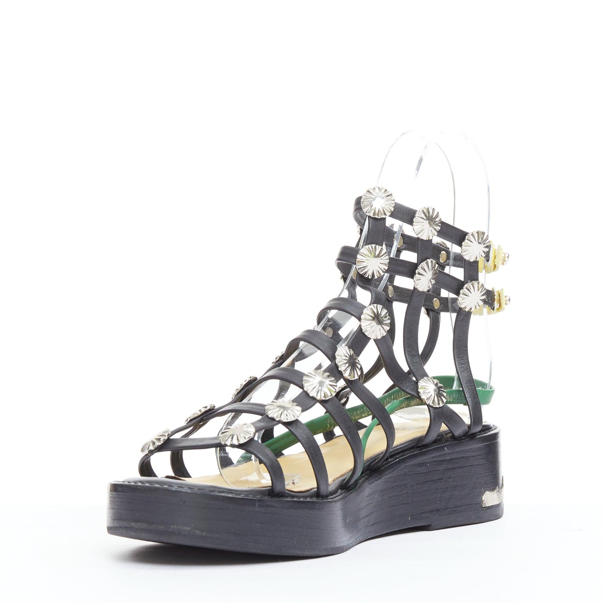 TOGA ARCHIVES PULLA black caged silver stud platform gladiator sandals In Good Condition For Sale In Hong Kong, NT