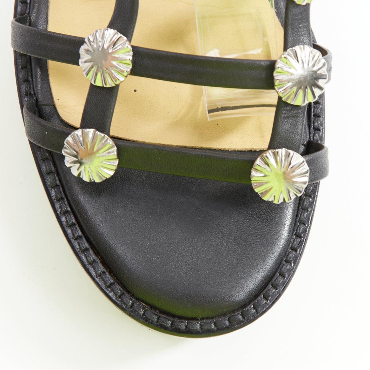 TOGA ARCHIVES PULLA black caged silver stud platform gladiator sandals For Sale 1