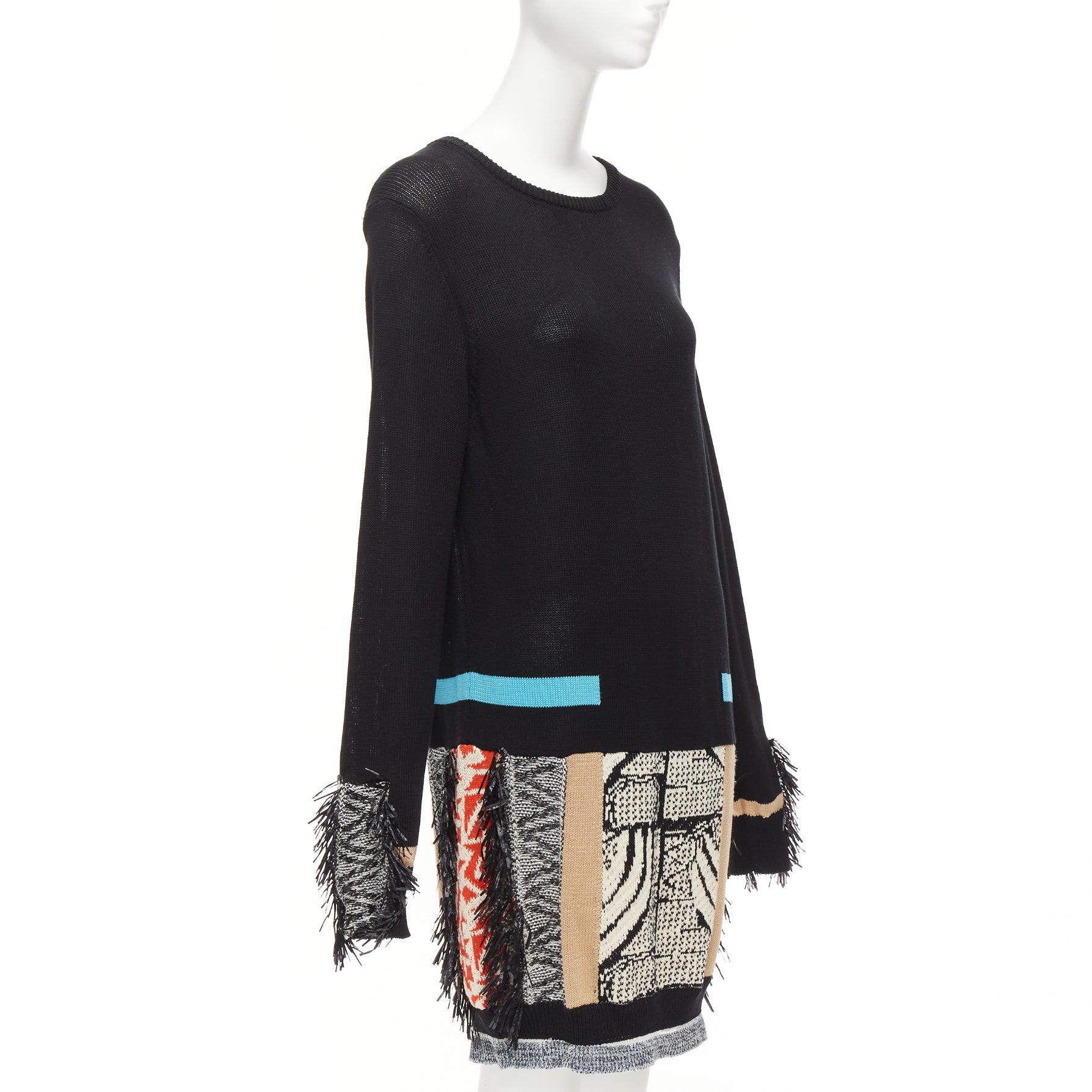 Black TOGA ARCHIVES PULLA black cotton oriental motif colourful fringe dress IT40 S For Sale