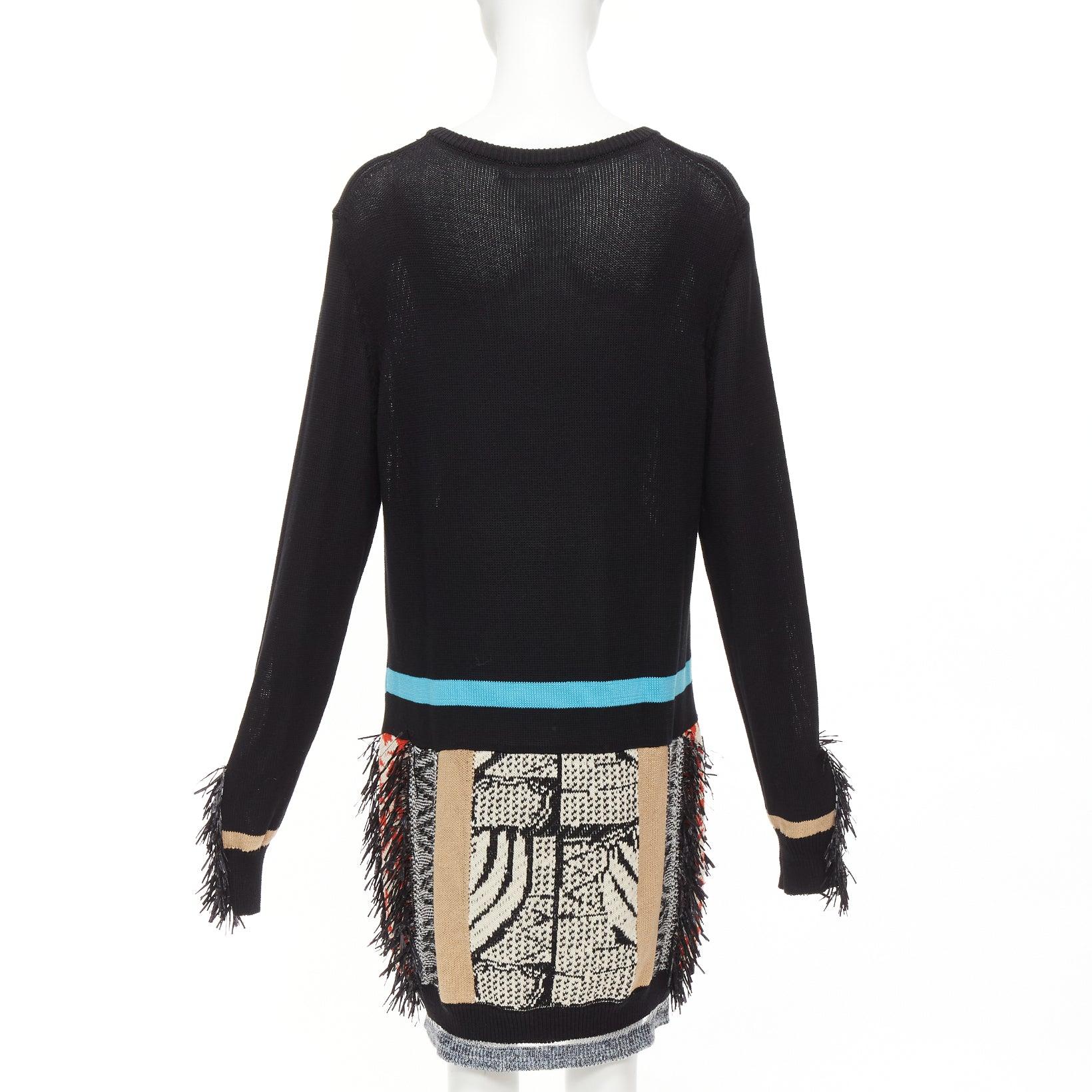 TOGA ARCHIVES PULLA black cotton oriental motif colourful fringe dress IT40 S For Sale 1