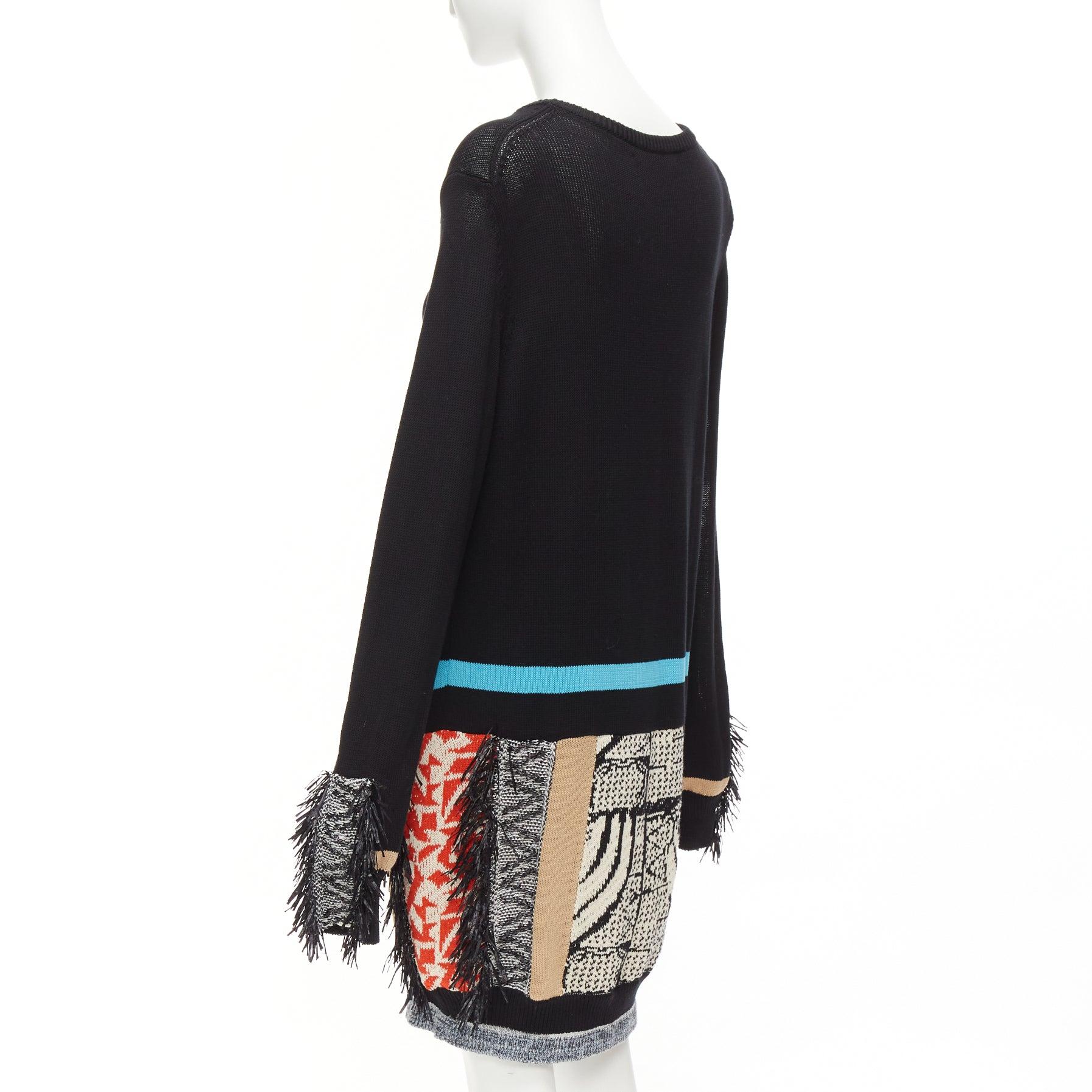 TOGA ARCHIVES PULLA black cotton oriental motif colourful fringe dress IT40 S For Sale 1