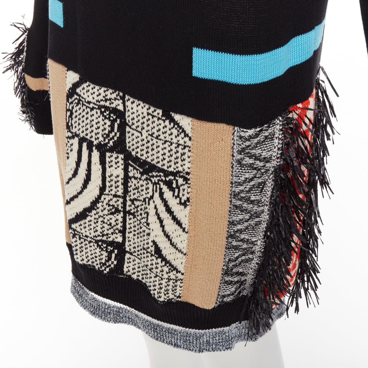 TOGA ARCHIVES PULLA black cotton oriental motif colourful fringe dress IT40 S For Sale 2