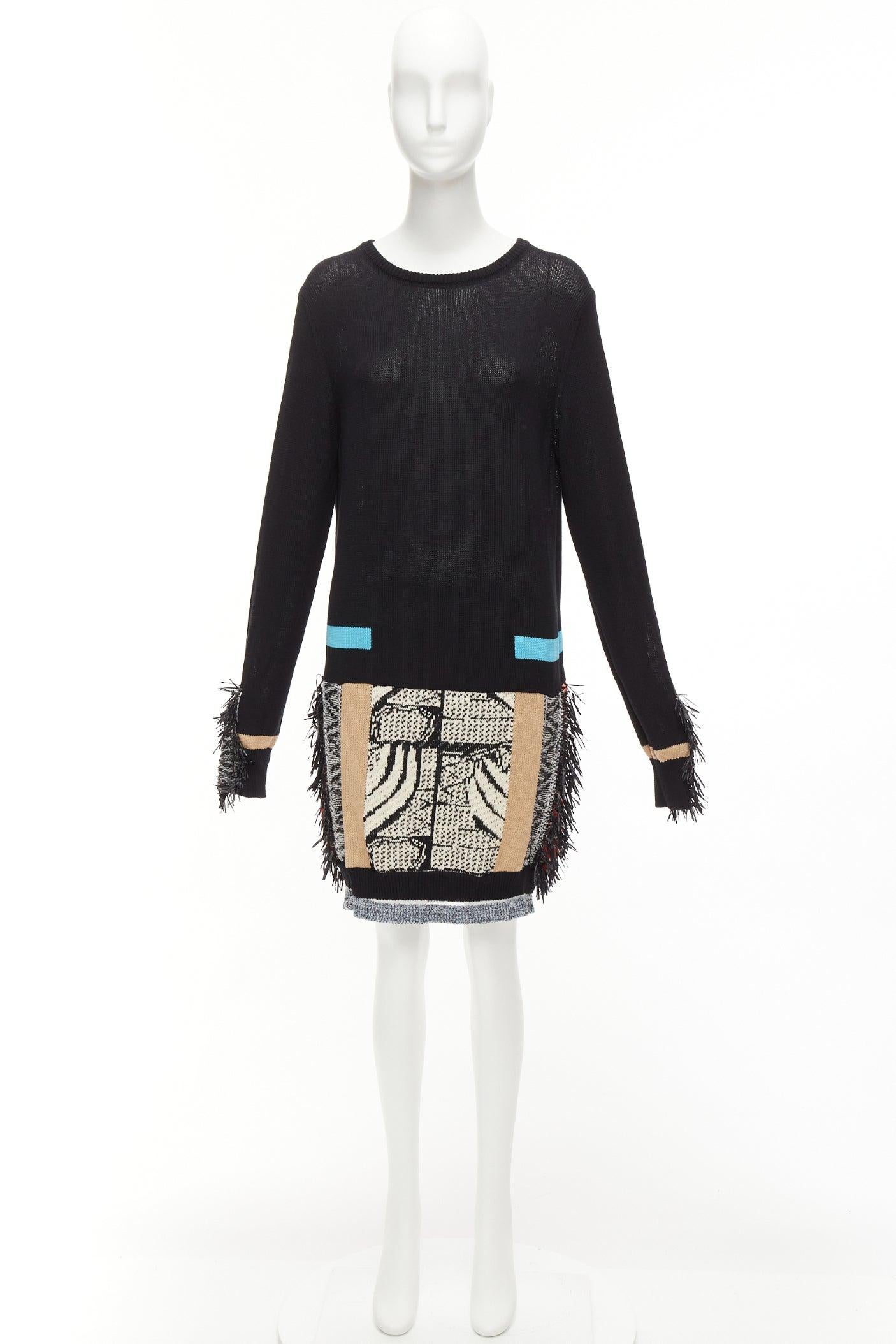 TOGA ARCHIVES PULLA black cotton oriental motif colourful fringe dress IT40 S For Sale 5