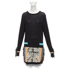 TOGA ARCHIVES PULLA black cotton oriental motif colourful fringe dress IT40 S