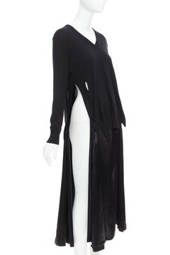 TOGA ARCHIVES Pulla black v neck layered satin slitted long dress