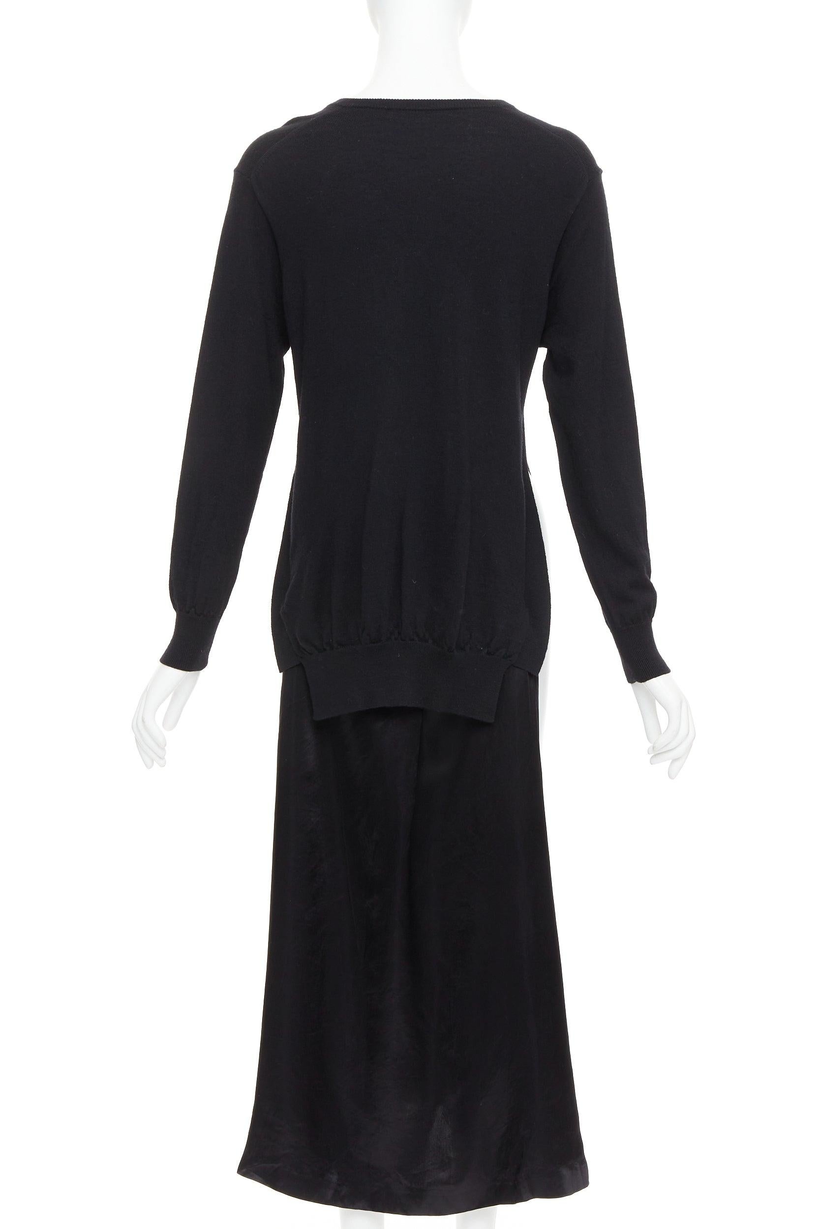 TOGA ARCHIVES Pulla black v neck layered satin slitted long dress In Excellent Condition For Sale In Hong Kong, NT