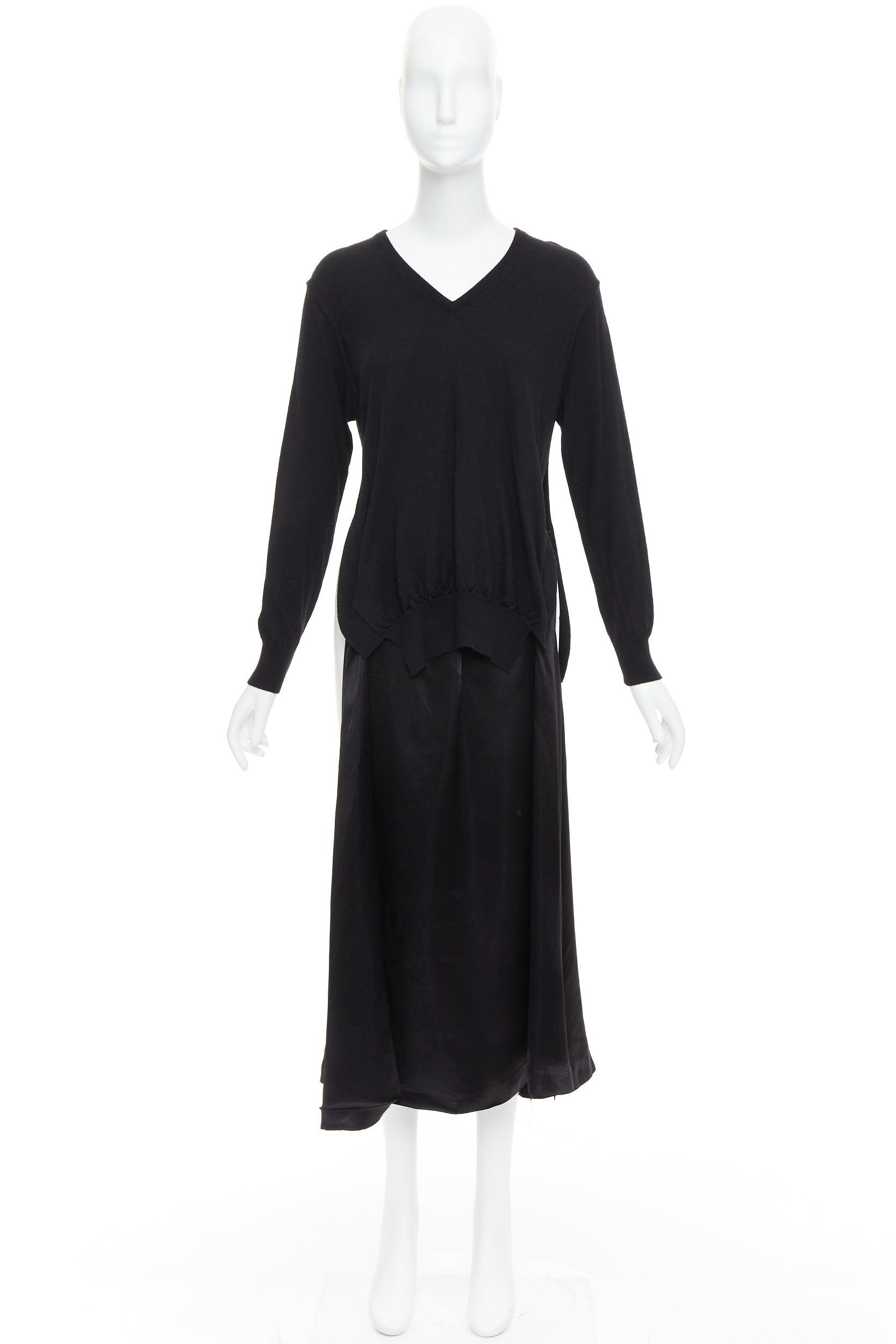 TOGA ARCHIVES Pulla black v neck layered satin slitted long dress For Sale 4