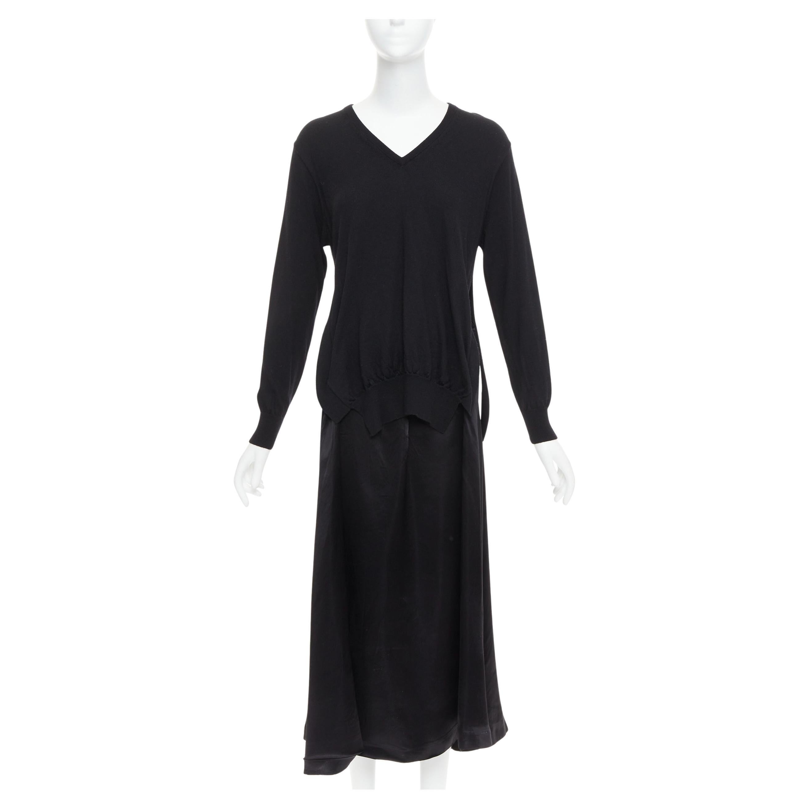 TOGA ARCHIVES Pulla black v neck layered satin slitted long dress For Sale