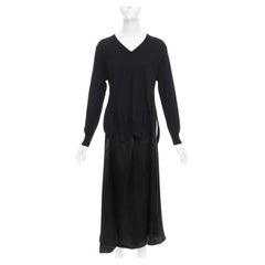 TOGA ARCHIVES Pulla black v neck layered satin slitted long dress