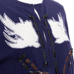 TOGA ARCHIVES PULLA Swallow Anglais navy cotton black leather trim cardigan IT40