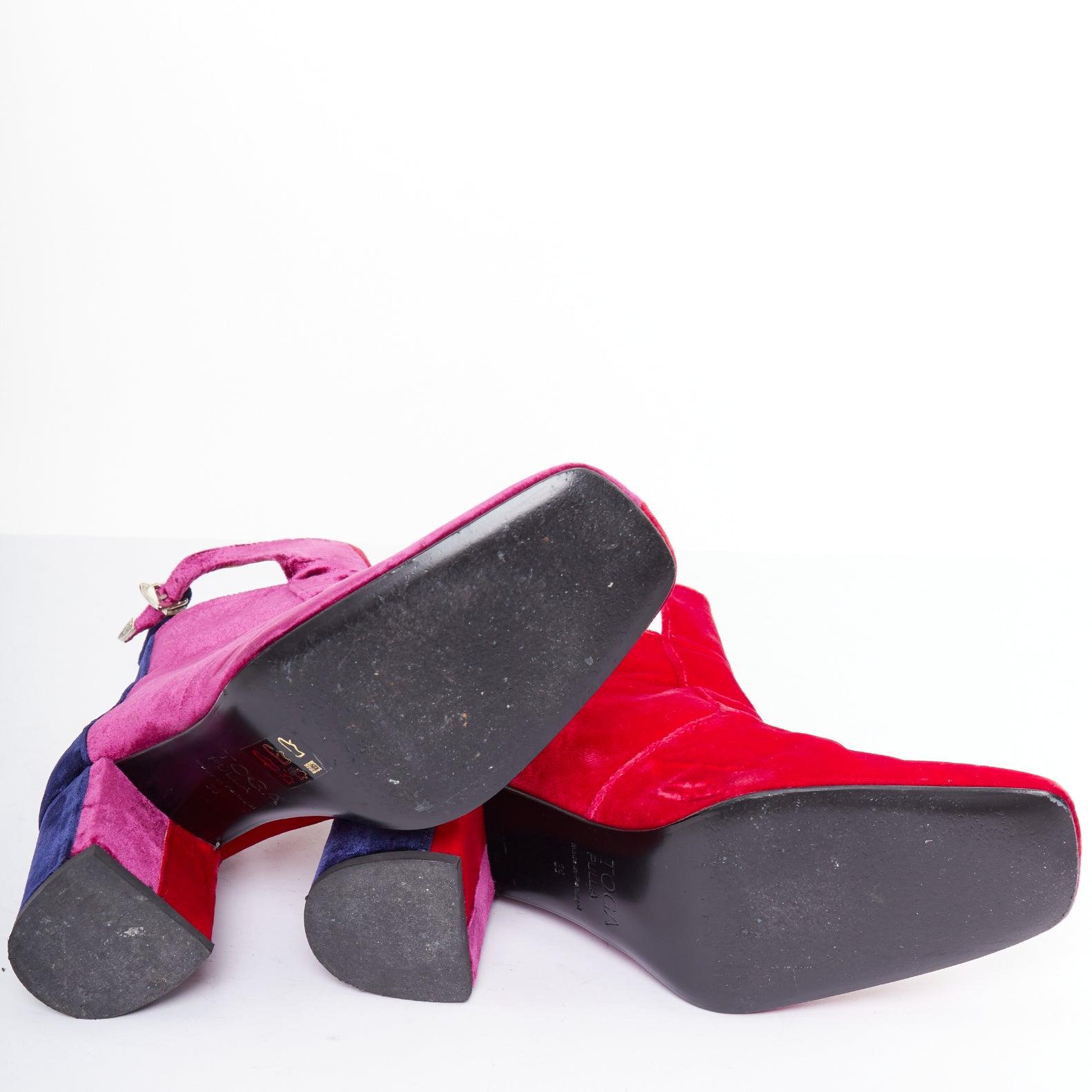 TOGA ARCHIVES Pulla dreifarbige Samt-Stiefeletten mit quadratischer Spitze EU39 (Violett) im Angebot