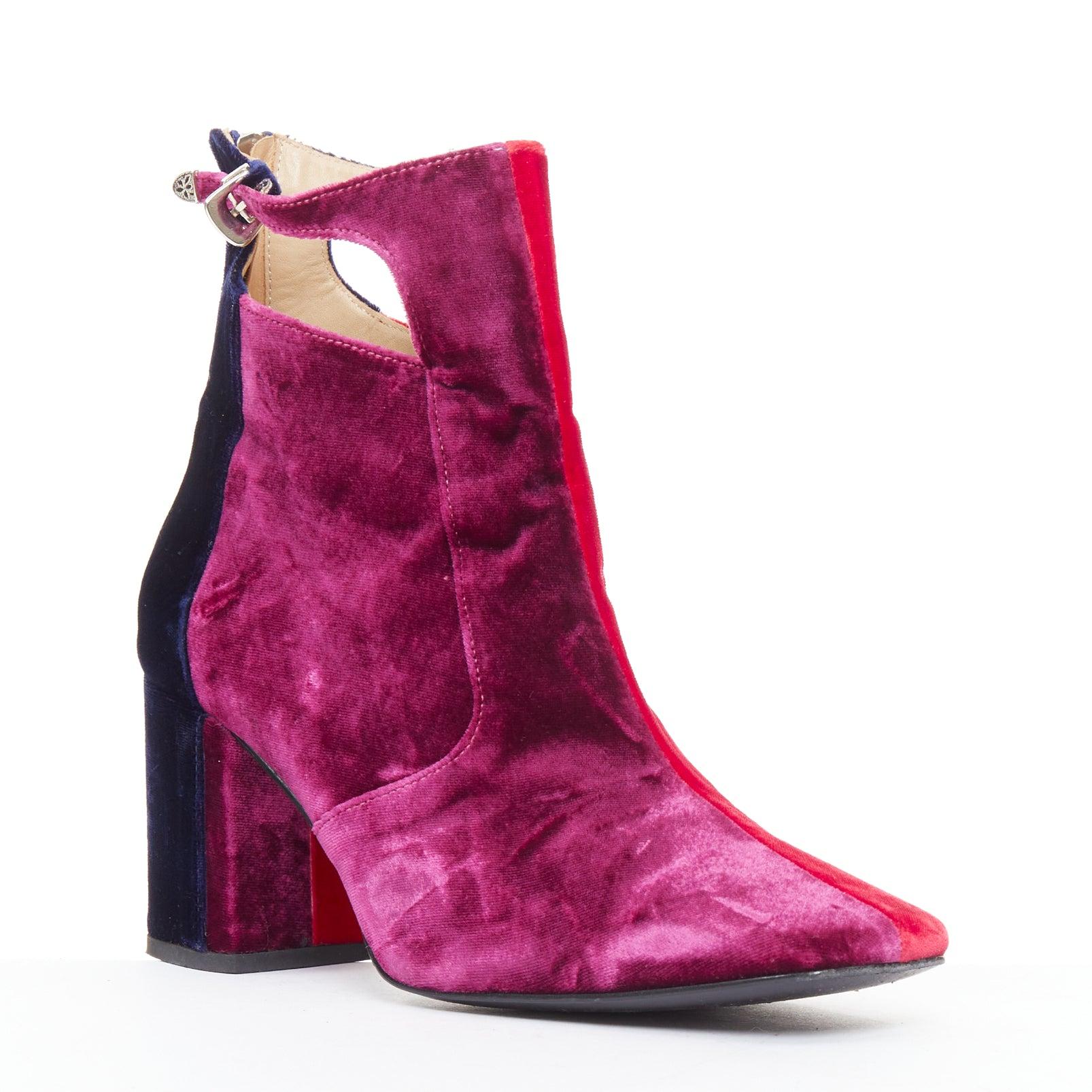 TOGA ARCHIVES Pulla tricolor velvet square toe ankle booties EU39