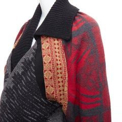 TOGA ARCHIVES red grey ethnic intarsia deconstructed cardigan JP2 M