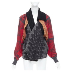 TOGA ARCHIVES red grey ethnic intarsia deconstructed cardigan JP2 M