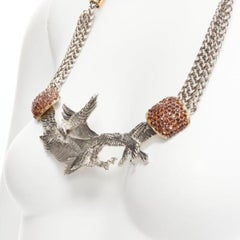 TOGA ARCHIVES silver Eagles red crystal studs chain short necklace