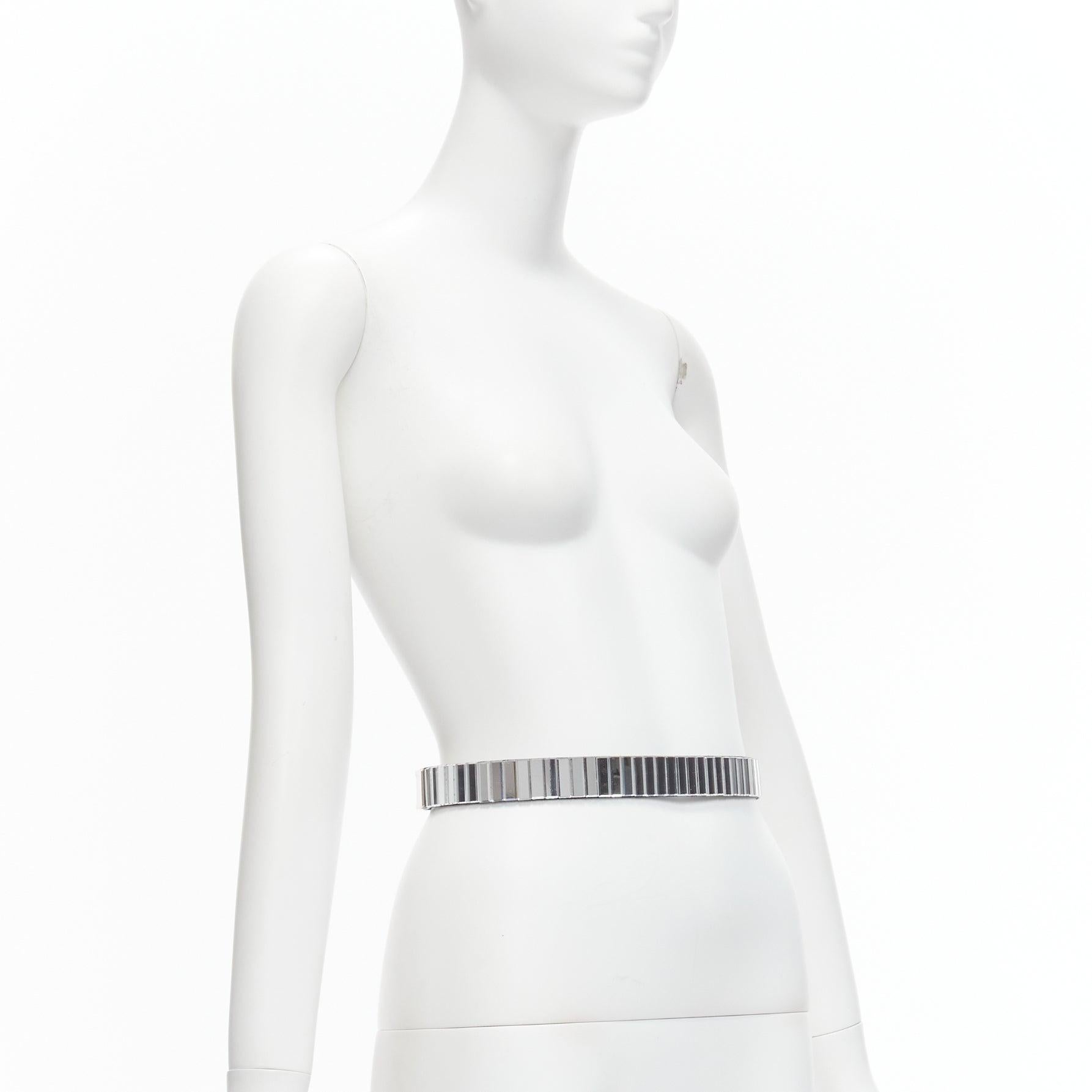 Gray TOGA ARCHIVES silver mirrored acrylic tiles black leather elasticated belt For Sale