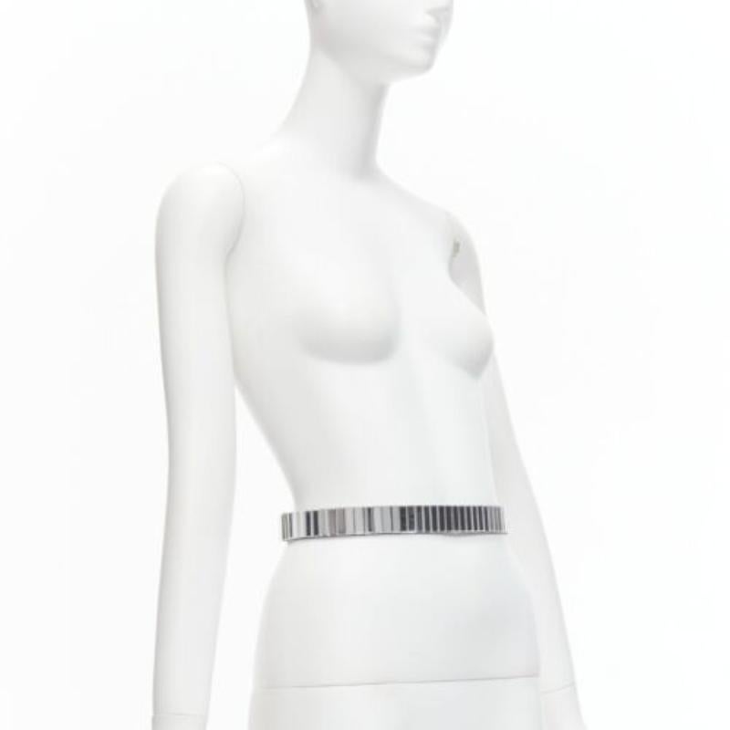 Gray TOGA ARCHIVES silver mirrored acrylic tiles black leather elasticated belt For Sale