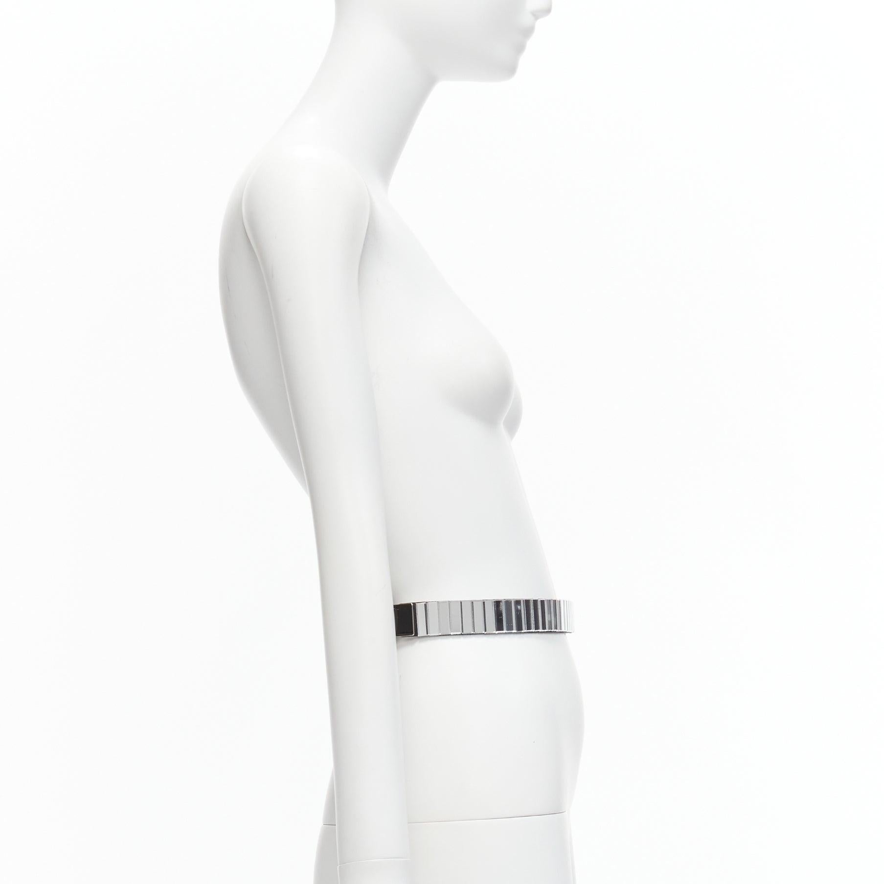 TOGA ARCHIVES silver mirrored acrylic tiles black leather elasticated belt In Good Condition For Sale In Hong Kong, NT