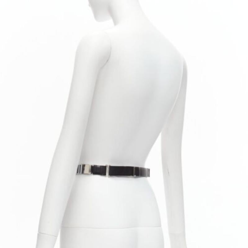 TOGA ARCHIVES silver mirrored acrylic tiles black leather elasticated belt For Sale 1