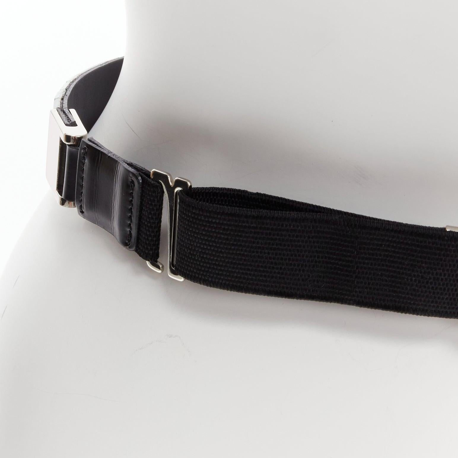 TOGA ARCHIVES silver mirrored acrylic tiles black leather elasticated belt For Sale 2