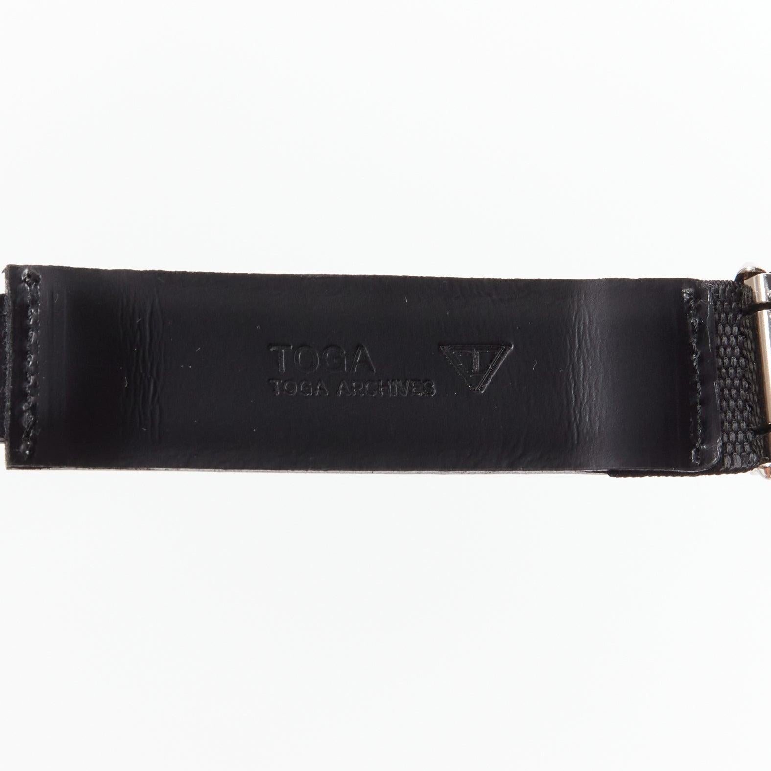 TOGA ARCHIVES silver mirrored acrylic tiles black leather elasticated belt For Sale 3