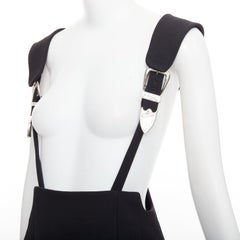 TOGA ARCHIVES Twill black leather western silver buckles suspender skirt FR36 S