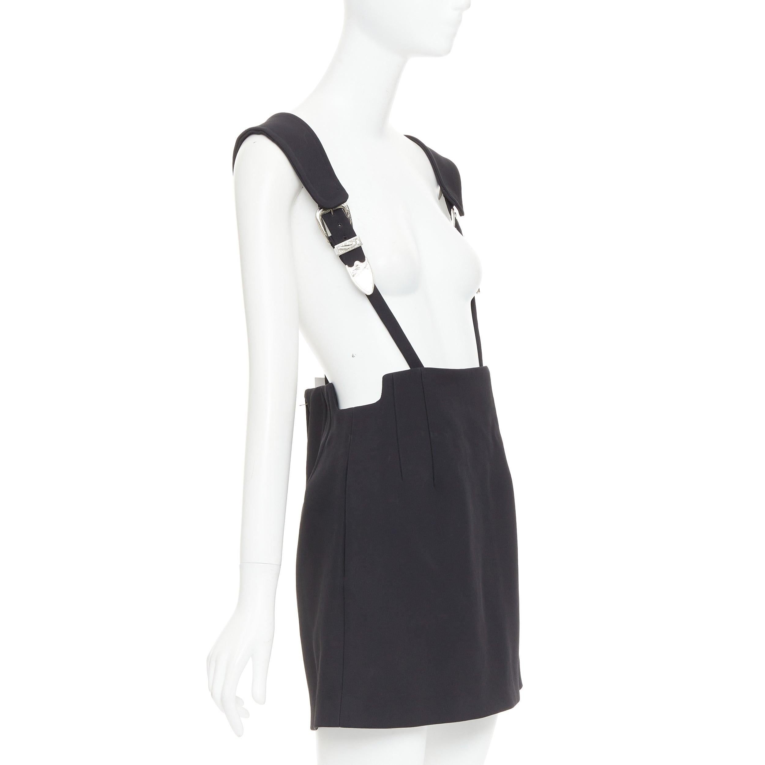 Noir TOGA ARCHIVES Twill cuir noir western boucles argentées jupe porte-jarretelles FR36 S en vente