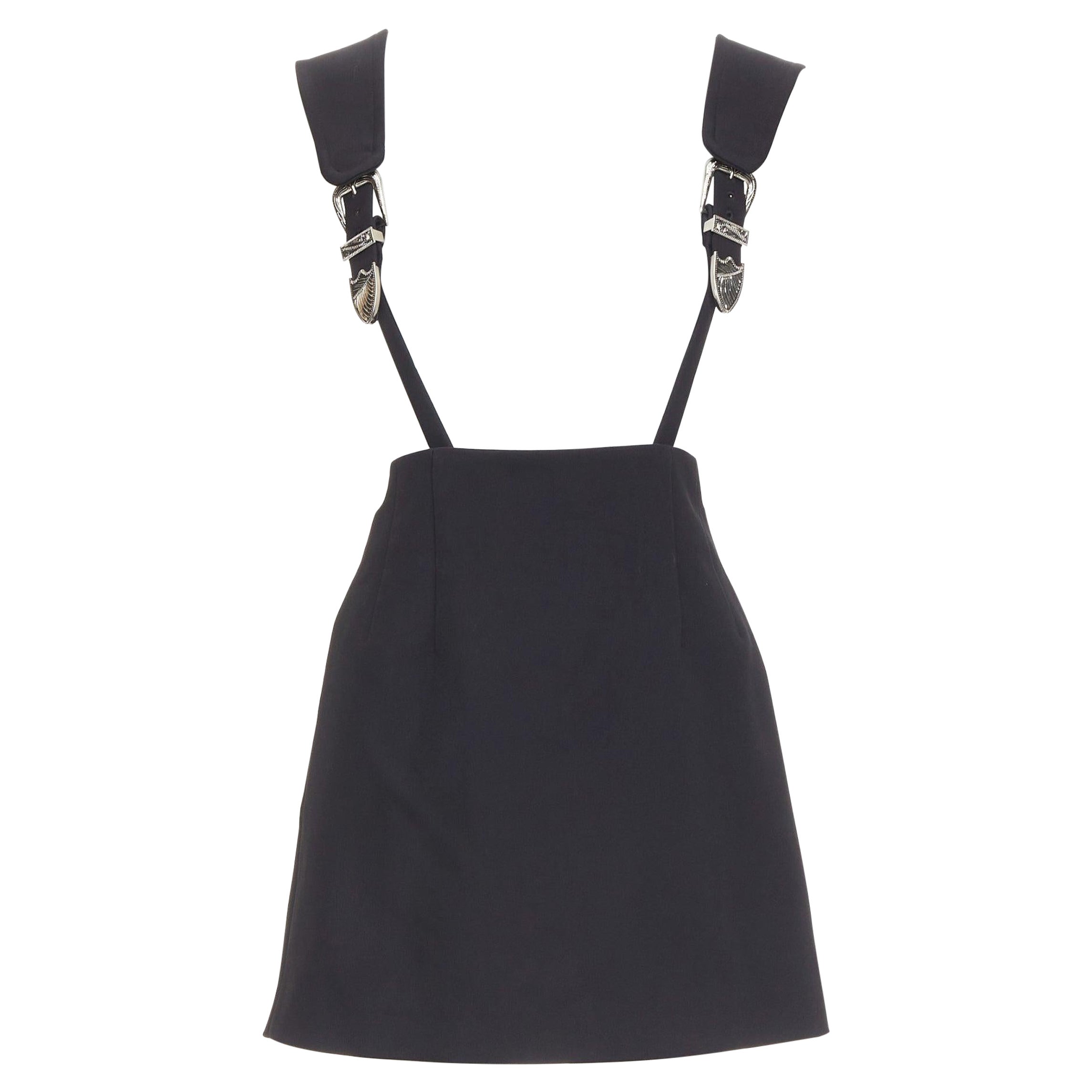 TOGA ARCHIVES Twill cuir noir western boucles argentées jupe porte-jarretelles FR36 S