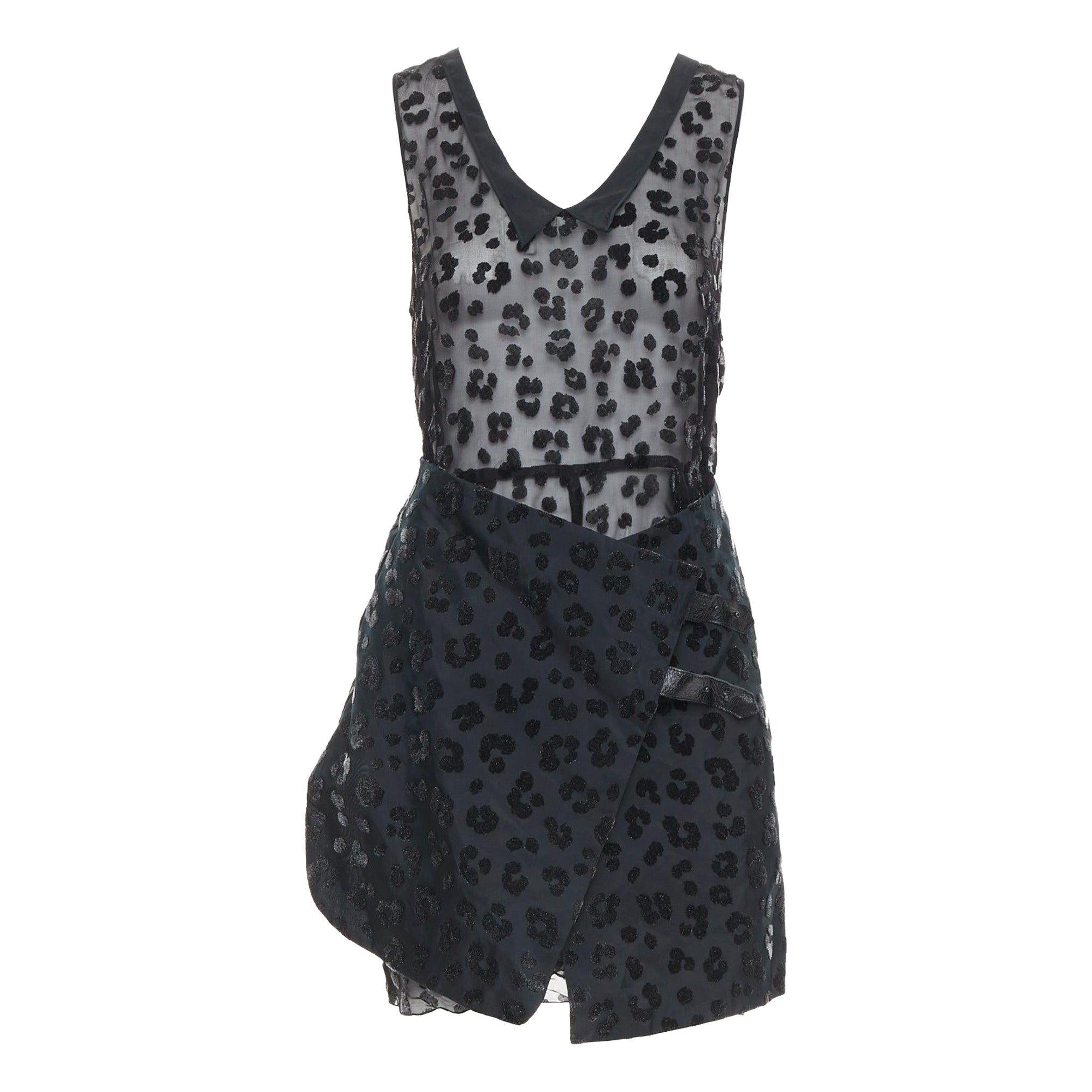 TOGA ARCHIVES mini abito in viscosa, seta, con cintura in vacchetta e floccatura leopardata JP1 S in vendita