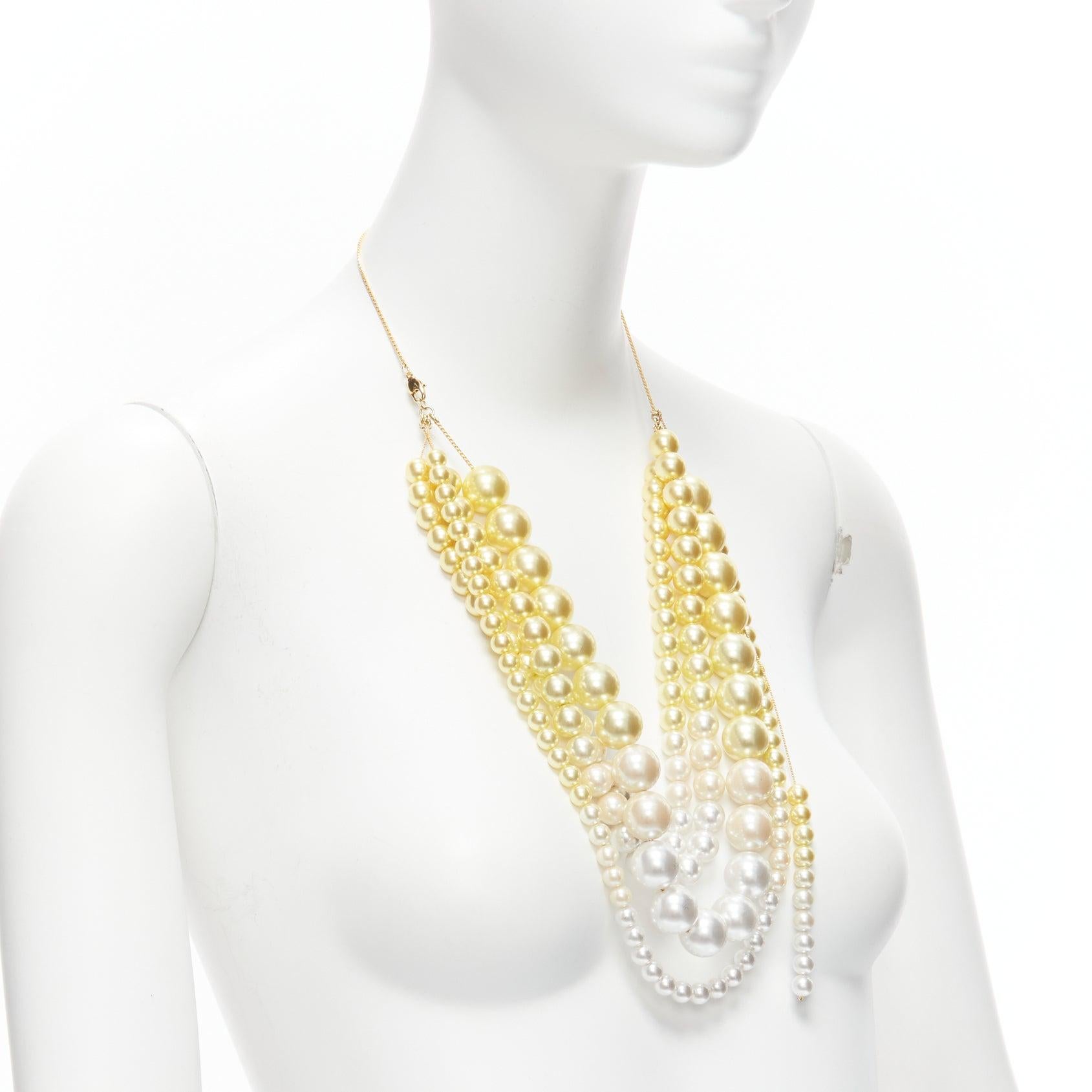 TOGA ARCHIVES yellow white ombre tiered faux pearl statement necklace In Good Condition For Sale In Hong Kong, NT