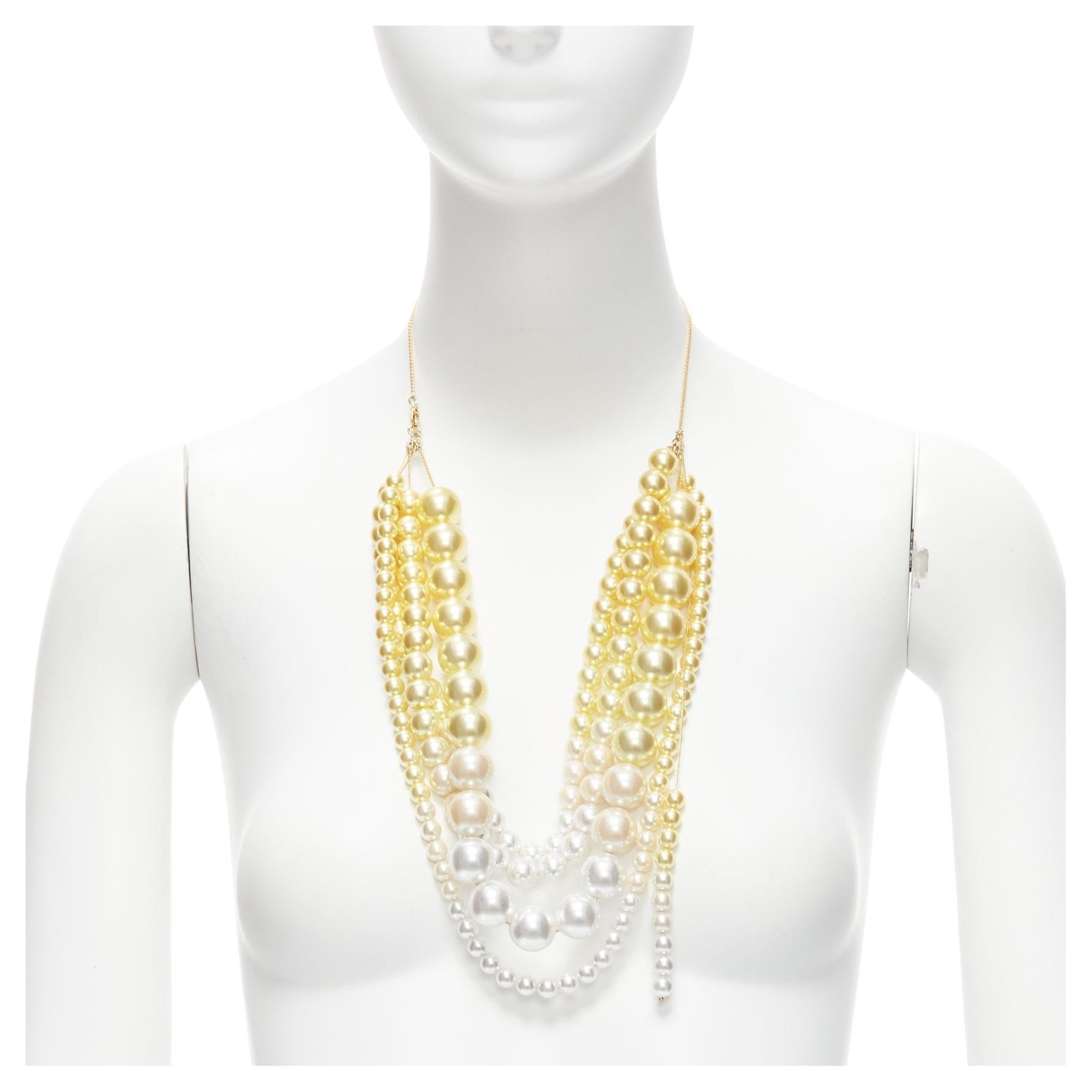 TOGA ARCHIVES yellow white ombre tiered faux pearl statement necklace For Sale
