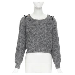 TOGA PULLA 100% alpaca grey cable knit zip shoulder cropped sweater JP2 M