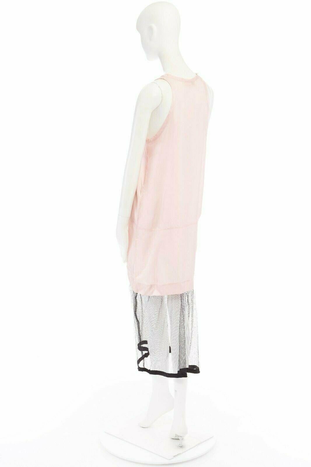 Beige TOGA PULLA baby pink cupra body attached black nylon mesh hem midi dress JP1 S