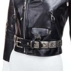 TOGA PULLA black cowhide leather silver logo charm zip crop biker FR36 S