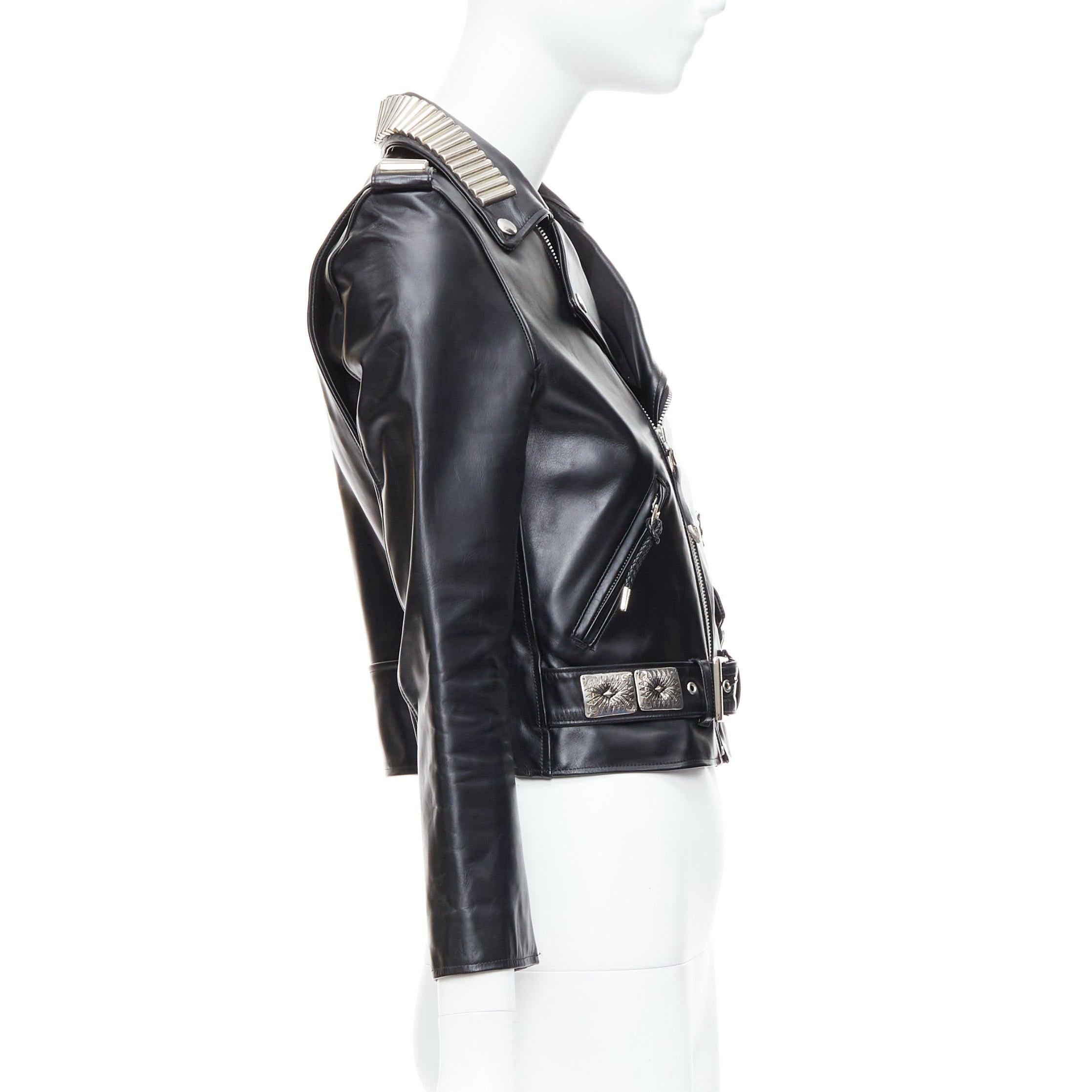 TOGA PULLA nera in pelle bovina con logo argento charm zip crop biker FR36 S In condizioni buone in vendita a Hong Kong, NT