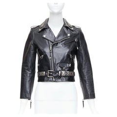 TOGA PULLA black cowhide leather silver logo charm zip crop biker FR36 S