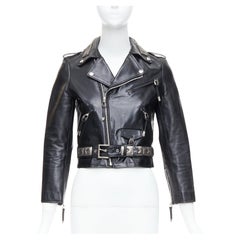 TOGA PULLA nera in pelle bovina con logo argento charm zip crop biker FR36 S