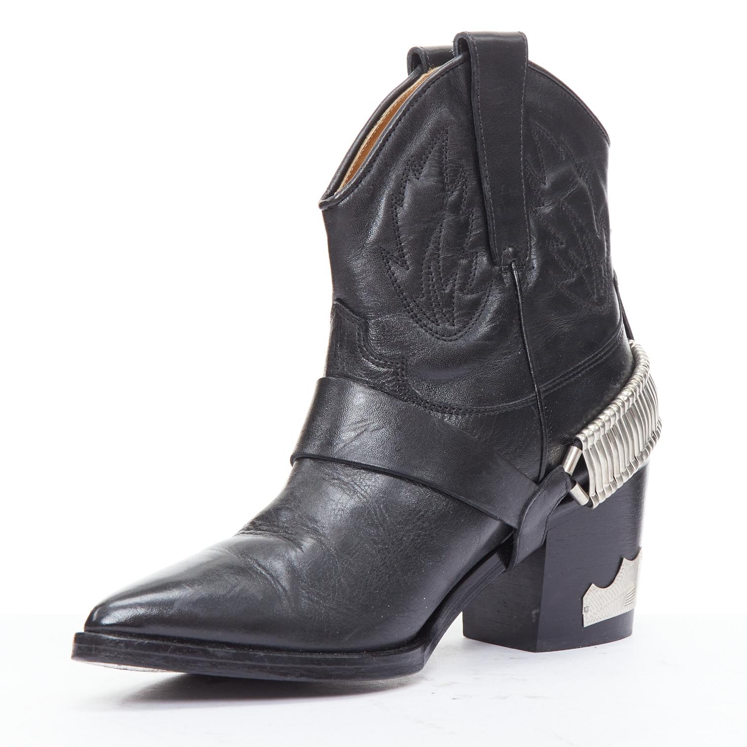 TOGA PULLA nero argento hardware metallo cowboy western stivali EU38 In condizioni buone a Hong Kong, NT